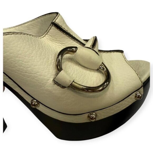 Gucci Hasler Horsebit White Leather Platform Mules - Picture 5 of 6